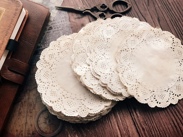 10Pcs Handmade Coffee Dyed Lace Material Paper Doilies Junk Journal Decoration DIY Scrapbooking Craft Paper