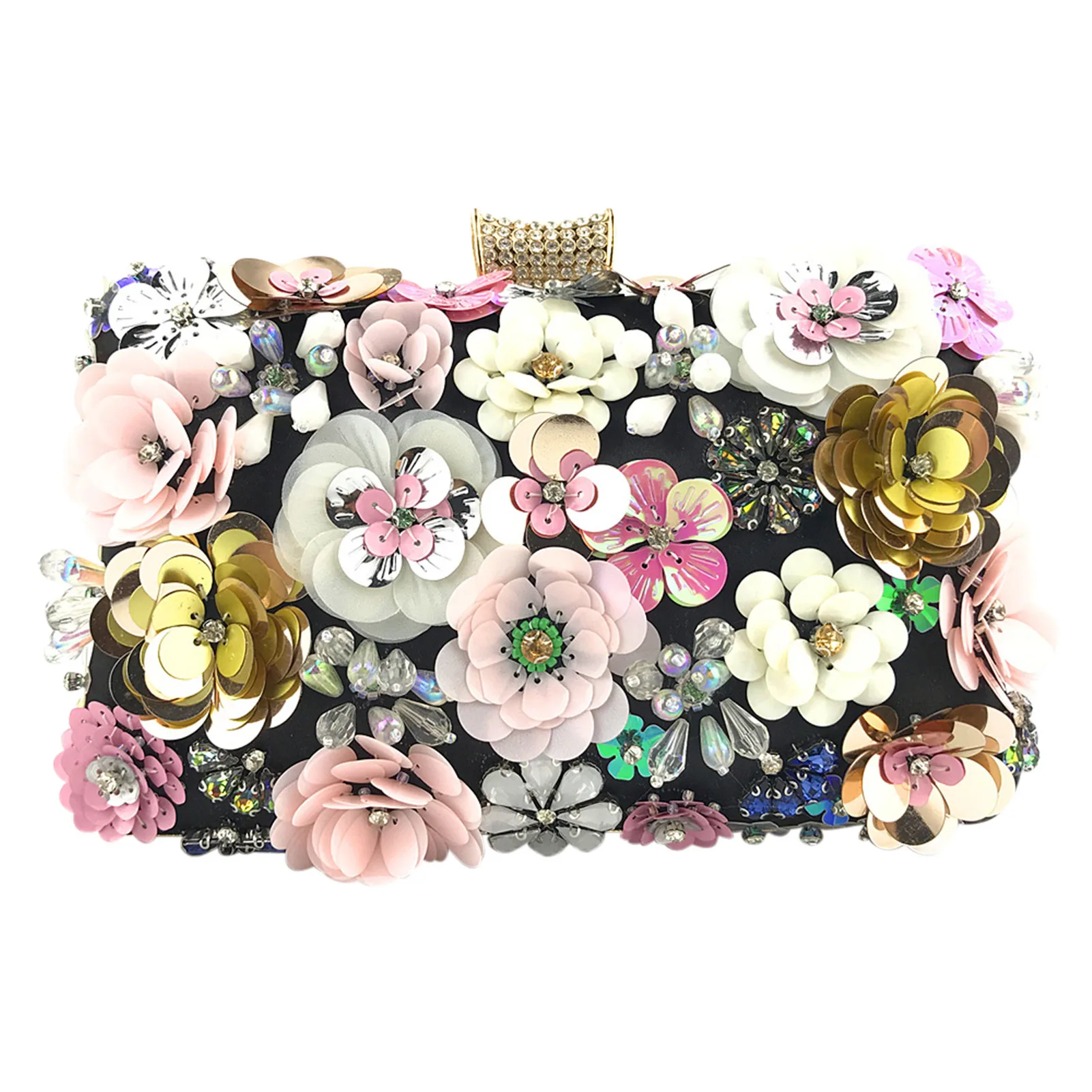 Sac à main de soirée en cuir PU pour femmes, pochette à fleurs en paillettes 3D, sac à main de mariage