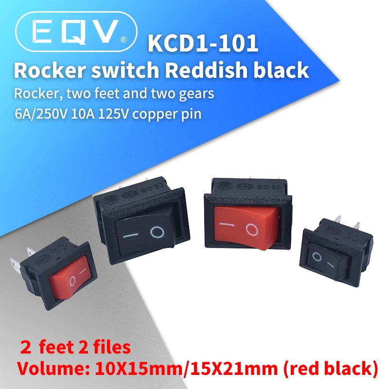 10Pcs KCD1 Rocker Switch Push Button Mini Switch 6A-10A 250V KCD1-101 2Pin Snap-In On/Off 10*15 21*15MM Hitam Merah Putih