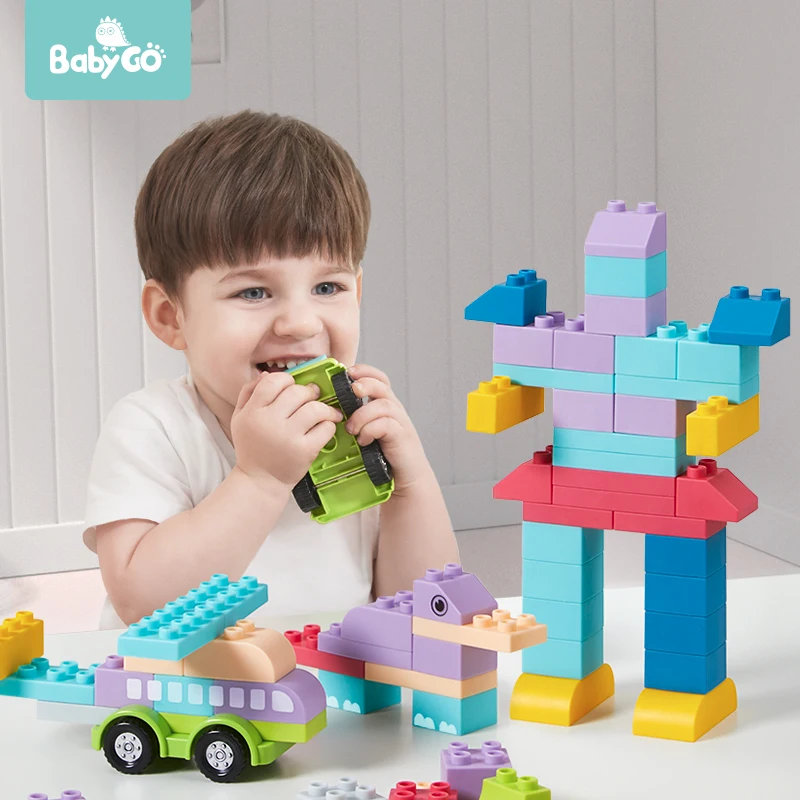 BabyGo 59-135PCS baby Soft Rubber Building Blocks TPE Material Big Size Soft Blocks Building Bricks toy For Children Kids Gifts