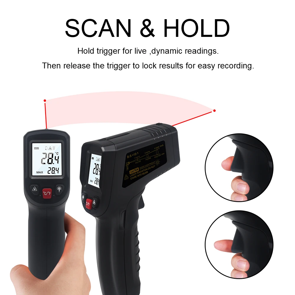 Digital Infrared Thermometer Non Contact Industrial IR Laser Temperature Meter Pyrometer C/F Single/Double Laser Thermometer