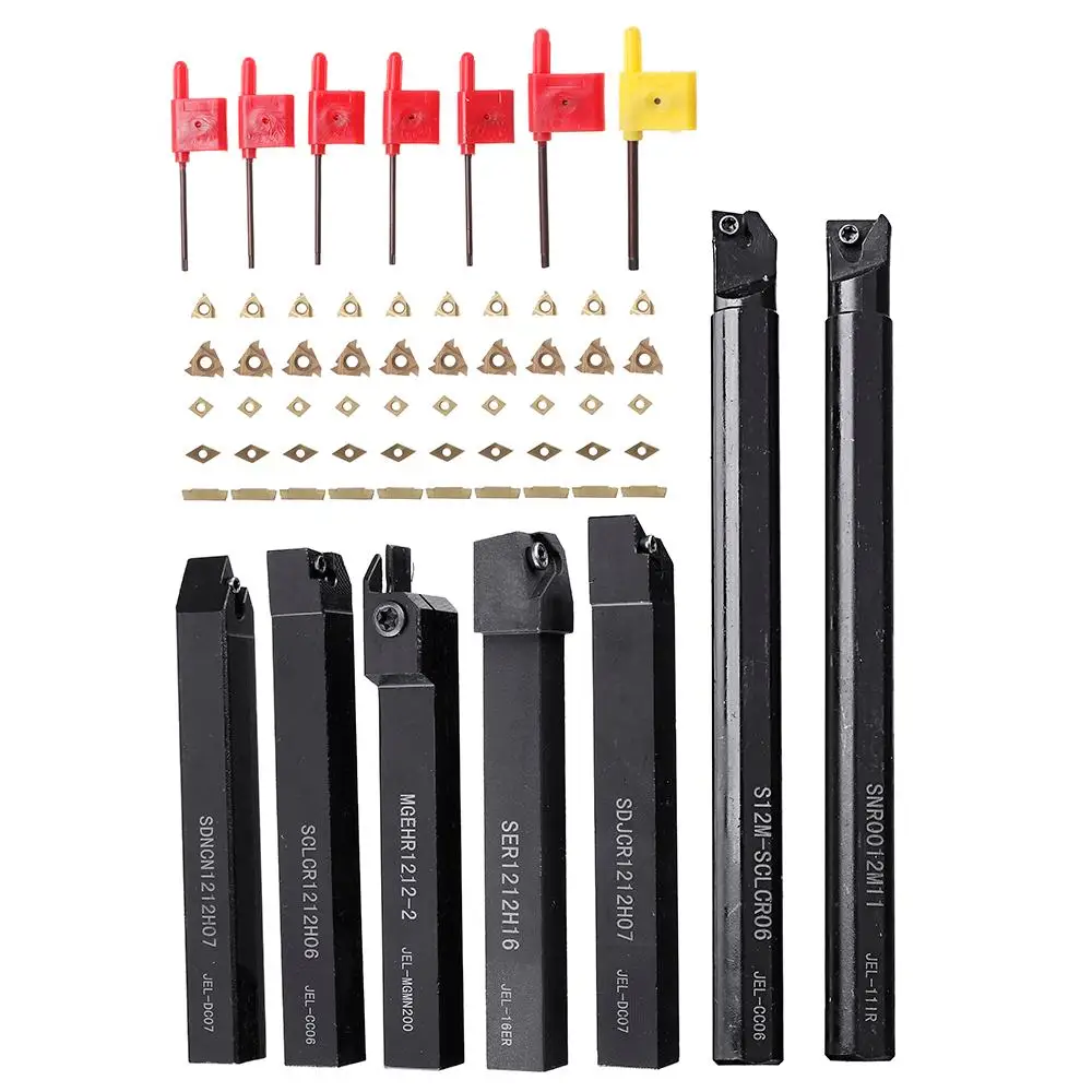 Drillpro 50 Buah Sisipan Karbida dengan 7 Buah 12Mm Gagang Alat Putar Bubut Batang DCMT070204 CCMT060204 MGMN200 Aksesori Alat