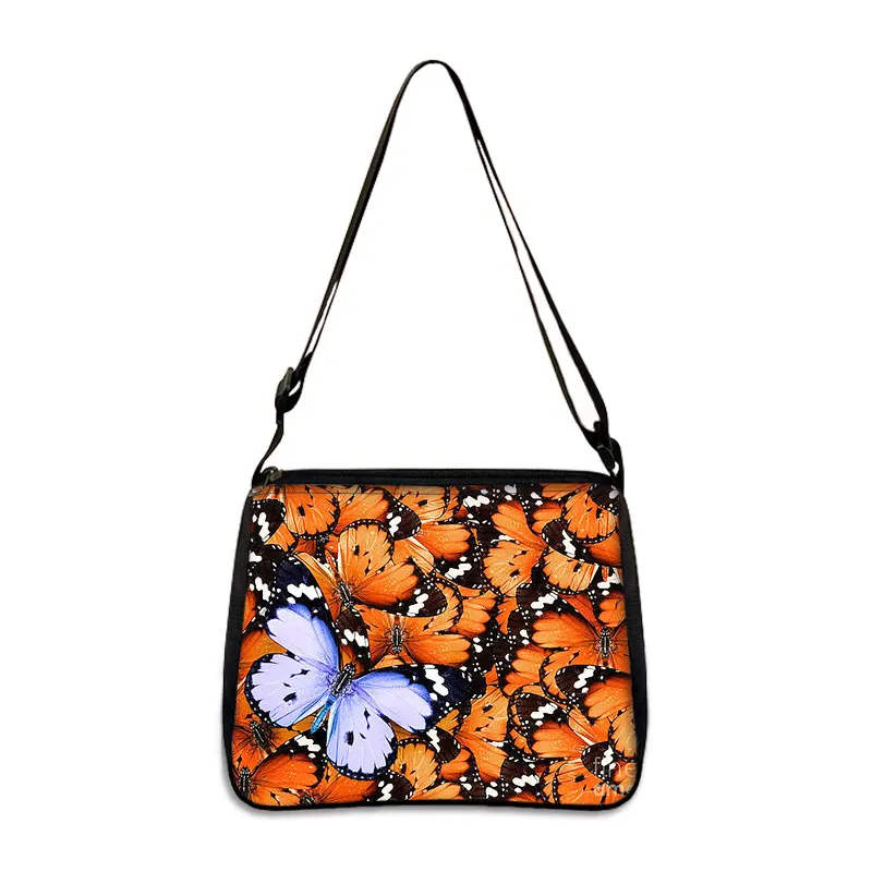 Cute Butterfly Print Canvas Shoulder Bag Women Handbags Girls Underarm Clutch Bags Casual Adjustable Crossbody Bag Gift