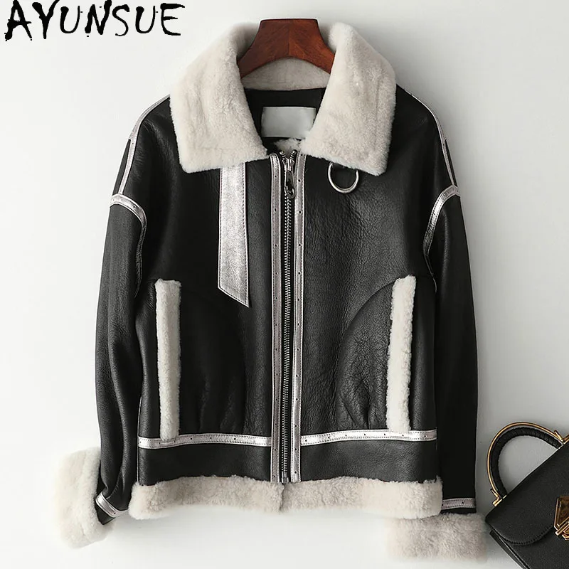 

AYUNAUE Natural Fur Coat Female Short Women's Jacket Winter Clothes Women Sheep Shearling Motorcycle Mujeres Abrigos 090302 457