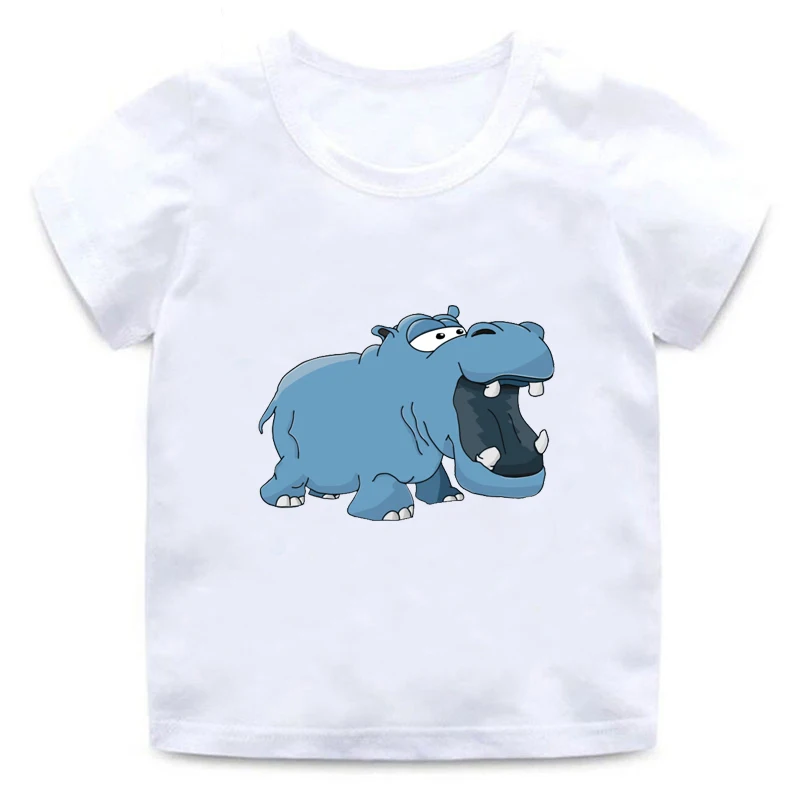 Children's t-shirt European and American fashion cartoon hippo kitten short-sleeve round neck solid color boys and girls t-shirt