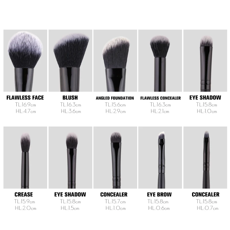 ZOREYA 2/4/6/10Pcs Black Classic Makeup Brushes High Quality Synthetic Hair Make Up Brush Set Foundation Powder Concealer Eye Sh