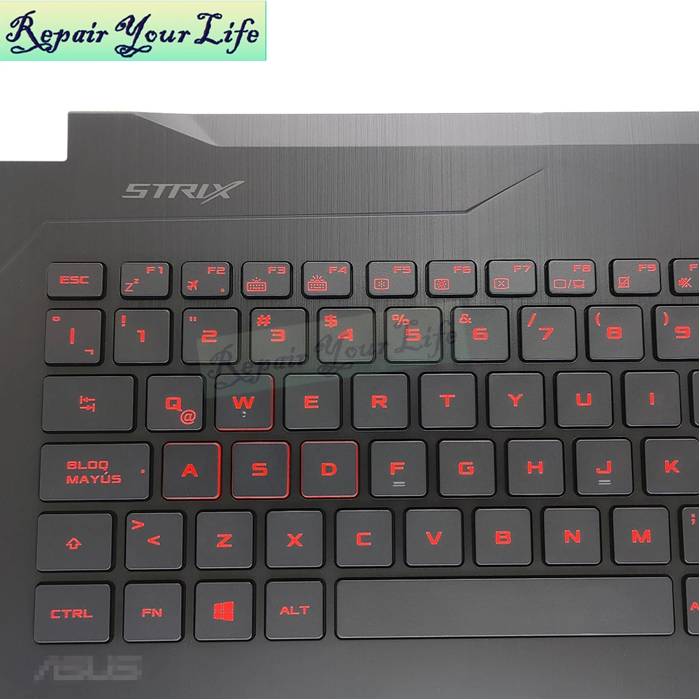 Imagem -05 - Palmrest Retroiluminado do Teclado do Portátil do Jogo Latino para Teclados Asus Rog Strix Gl702 Vsk Gl702vs Gl702vm Gl702vi Caixa Superior 90nb0g91