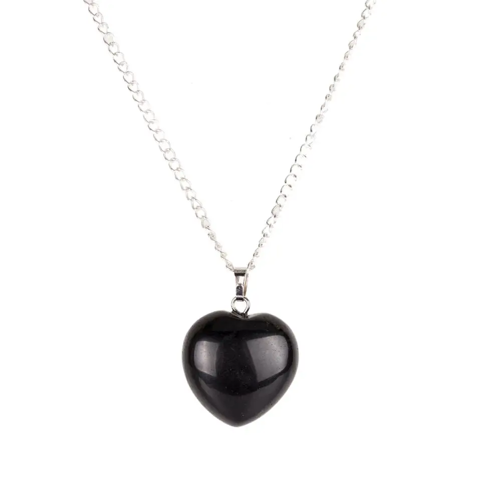 YWG Stone Black obsidian Heart Point Necklace Crystal 18inch Link chain Power Healing Chakra Reiki Fashion Jewelry Free Pouch