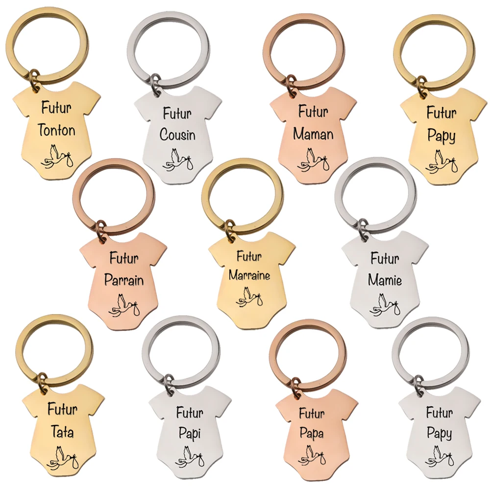 Pregnant Women Keychain Funny Baby Gift Keyrings for Futur Cousin Maman Mamie Mamy Marraine Papa Papi Papy Parrain Tata Tonon