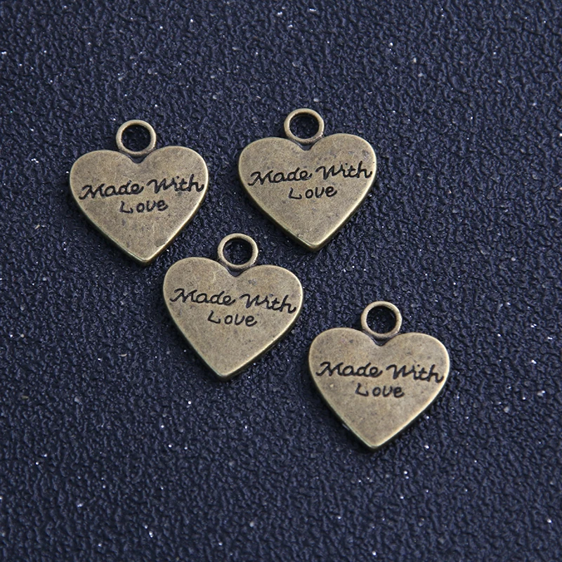 6 ชิ้น/ล็อต 18*20 มม.2 สี VINTAGE โลหะ Alloy Hearts Made with Love Charm เครื่องประดับหัวใจ Charms