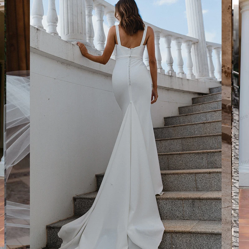 Vestido de noiva quadrado, vestido de noiva vintage para casamento, com gola quadrada, apliques simples, linha a