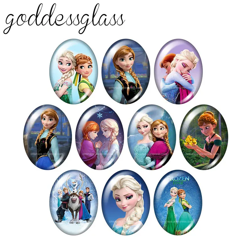 Disney Princess Elsa Anna 10pcs mixed 13x18mm/18x25mm/30x40mm Oval photo glass cabochon flat back bracelets Making findings