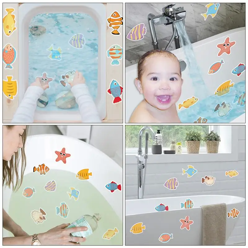 10pcs New Anti Slip Bathroom Sticker Cartoon Sea Creatures Stickers Bath Floor Strips Tape Decals Non Slip Wall Sticker For