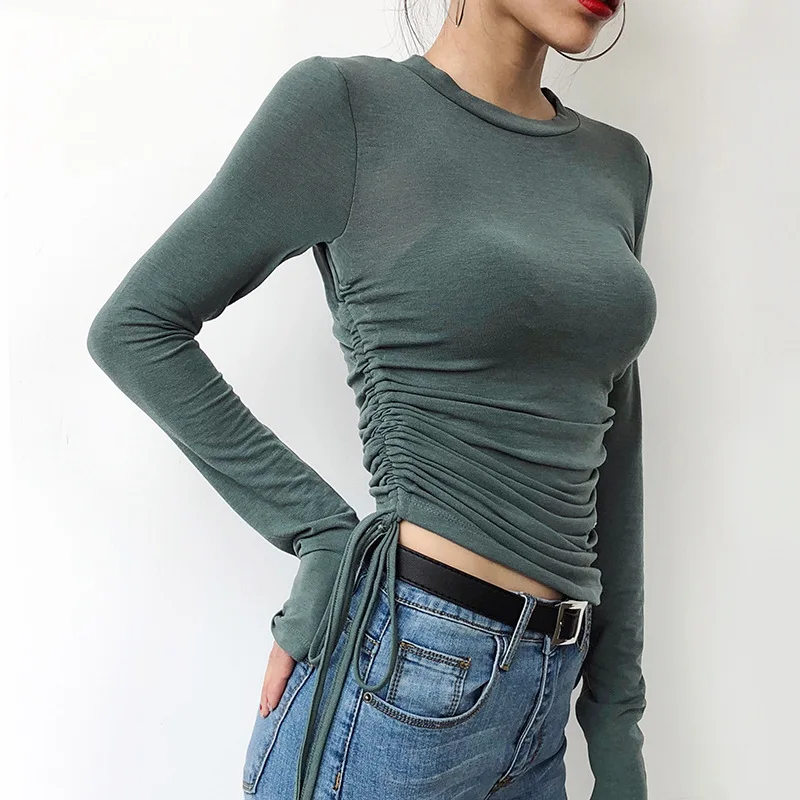 

MRMT 2024 Brand New Women's T Shirt Slim Elasticity High-waist Long-sleeve Bottom T-shirt for Female Short-style Tops Tshirt