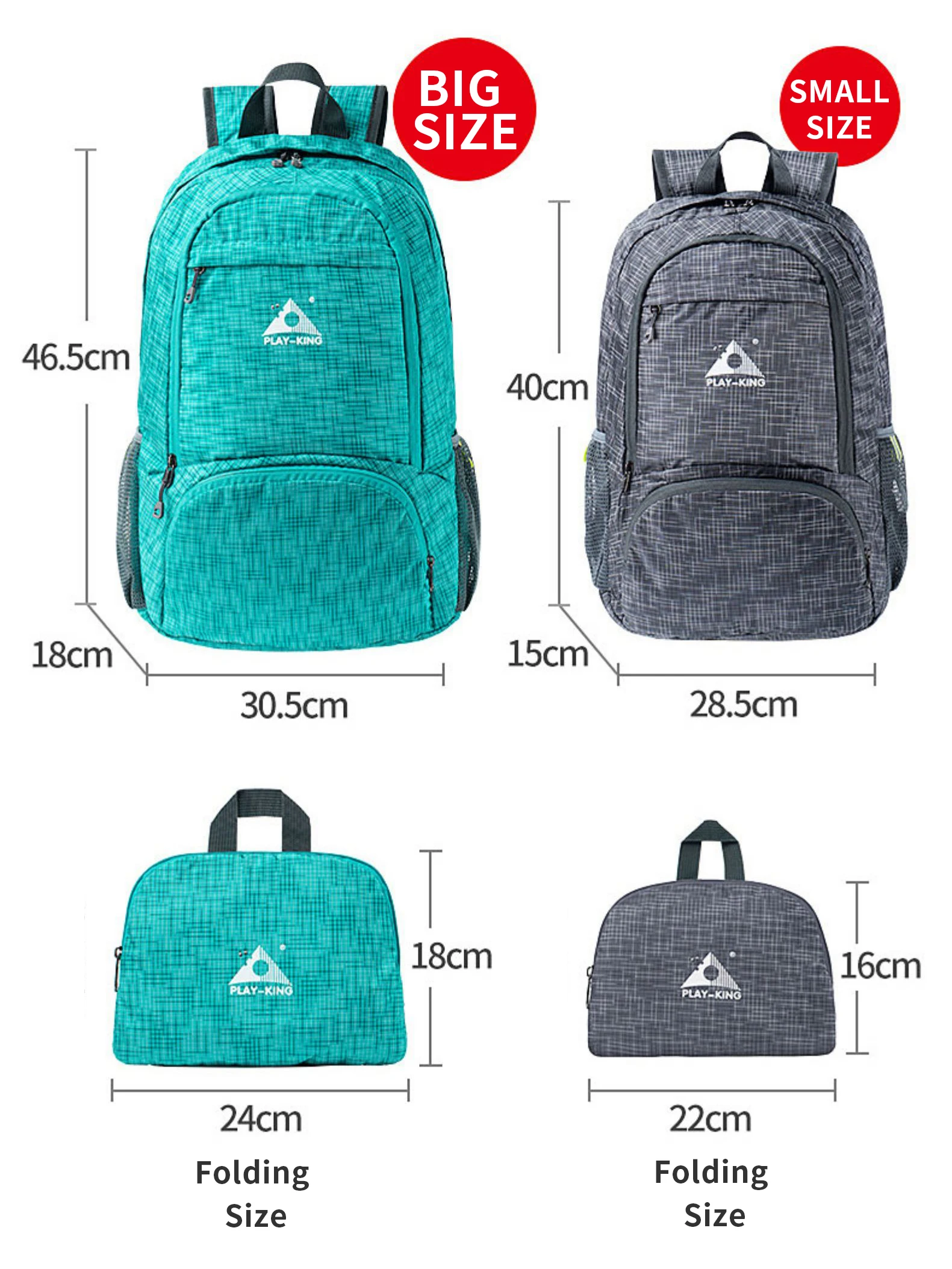 PLAYKING-Mochila de Nylon Dobrável, Leve, Multicolor, Impermeável, Esporte, Acampamento, Caminhada, Viagem, Ao ar livre