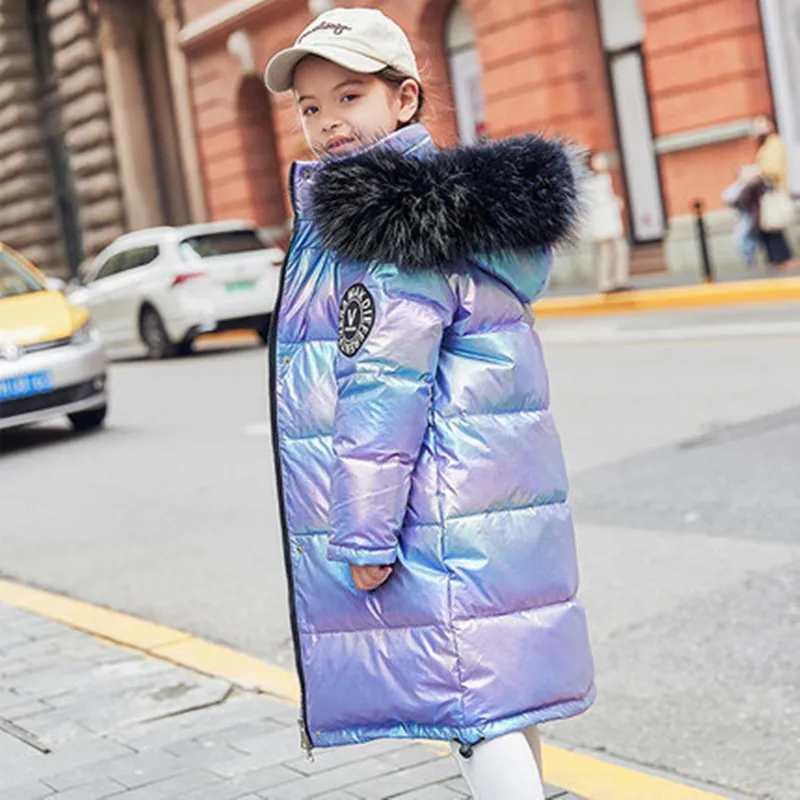High Quality Girls Winter Warm White Duck Down Jackets For Boys Waterproof Clothes Natural Fur Hooded Coats For Kids parka