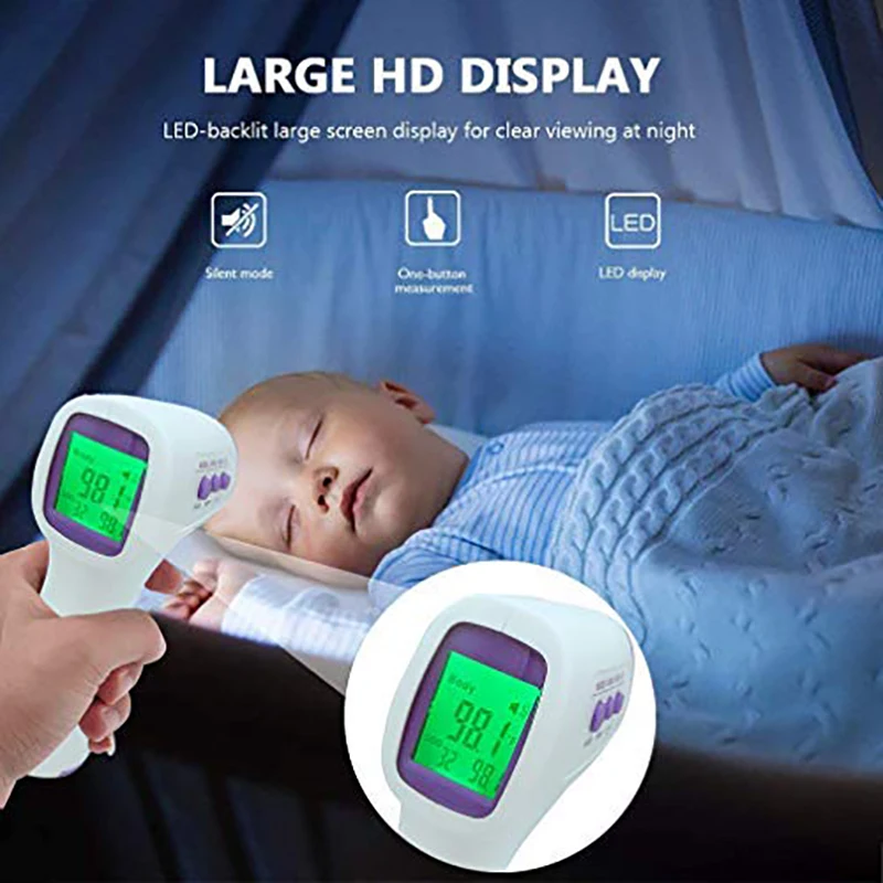 Termômetro infravermelho portátil sem contato para adultos, display digital, dispositivo de medição de saúde corporal, dispositivo médico, testa, infantil