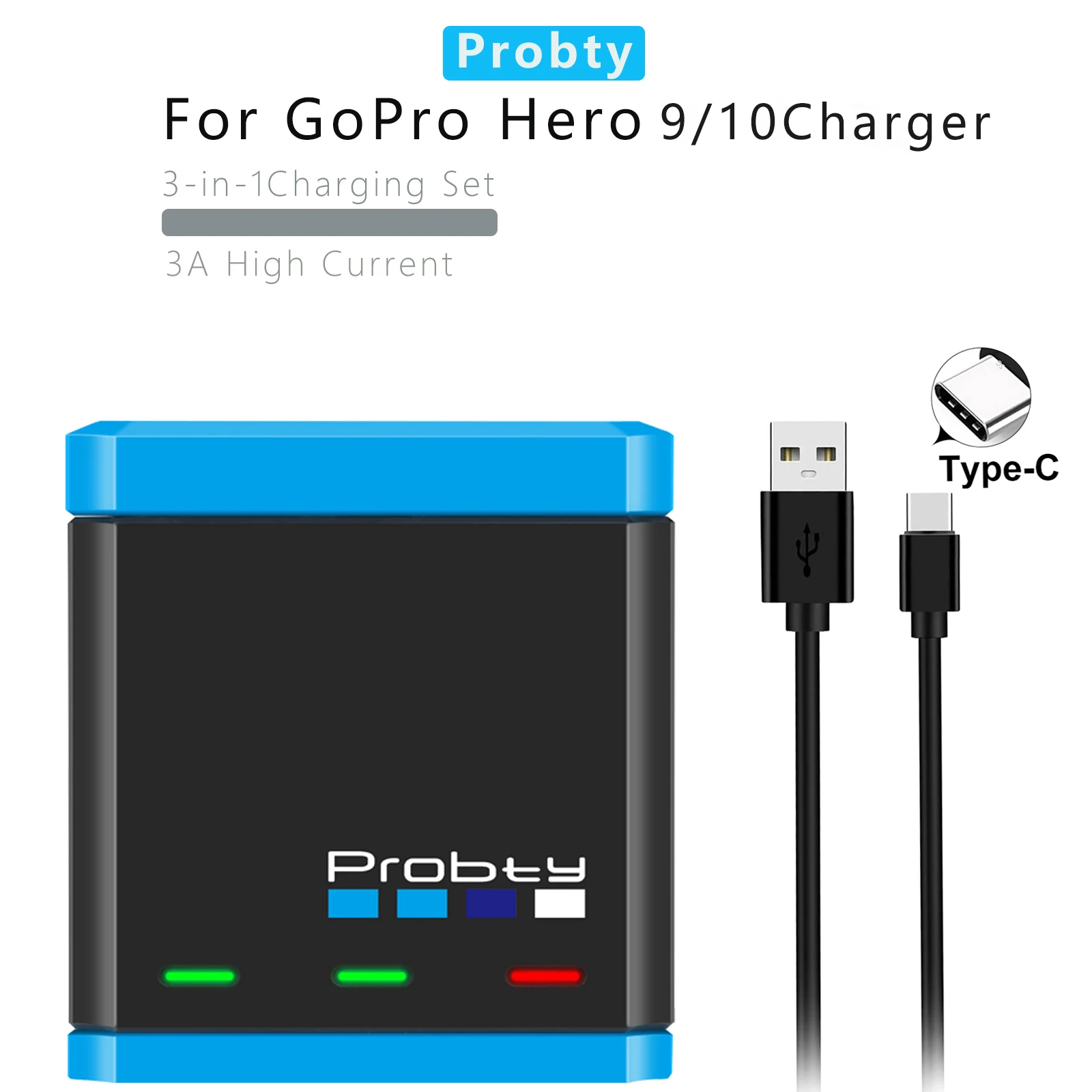 1850mAh ل GoPro بطل 10 بطل 9 3 فتحات شاحن تخزين صندوق شحن ل GoPro بطل 9 الأسود