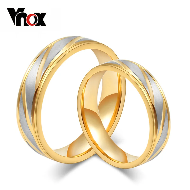 Vnox Classic Wedding Ring For Women Men Gold Color Manual Polishing Couple Gift