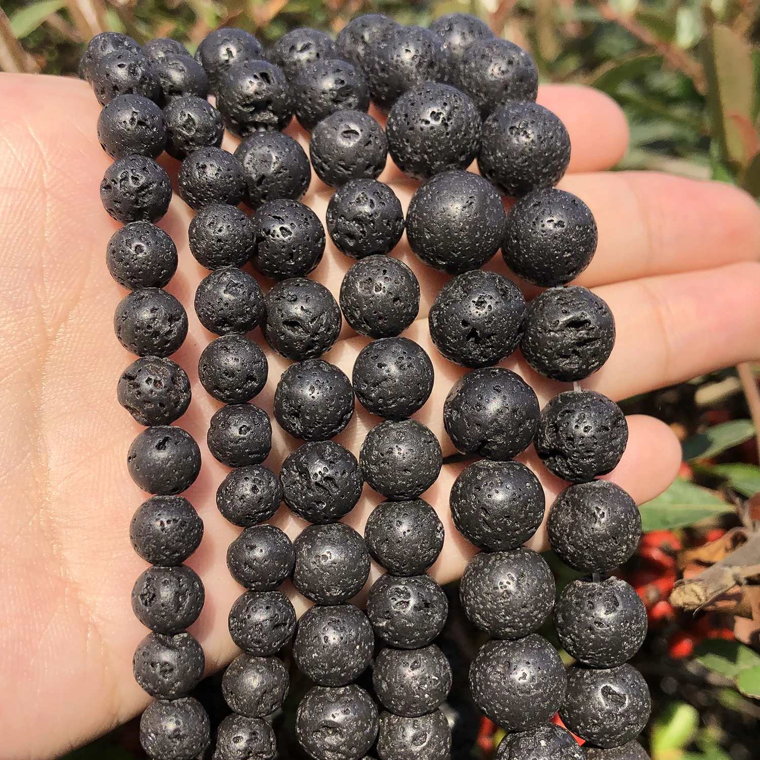 Natural Black Lava Beads Volcanic Stone Round Loose Beads For Jewelry Making DIY Men Bracelet Necklace 4 6 8 10 12 14 mm 15 inch