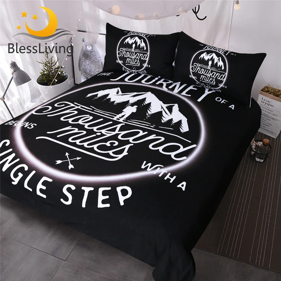 

BlessLiving Rock Climber Abstract Bedding Set 3 Piece Black and White Duvet Covers with Quotes Extreme Sports Home Textiles