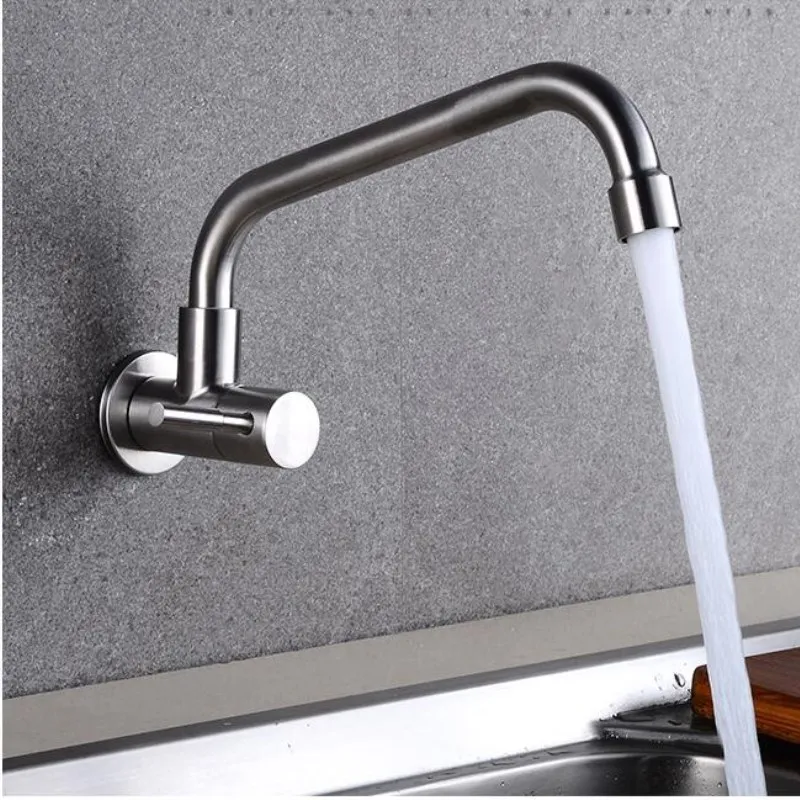 Wall Mounted single cold Stream Sprayer Kitchen Faucet Single Handle 304 stainless steel Flexible Hose Kitchen Mixer Taps