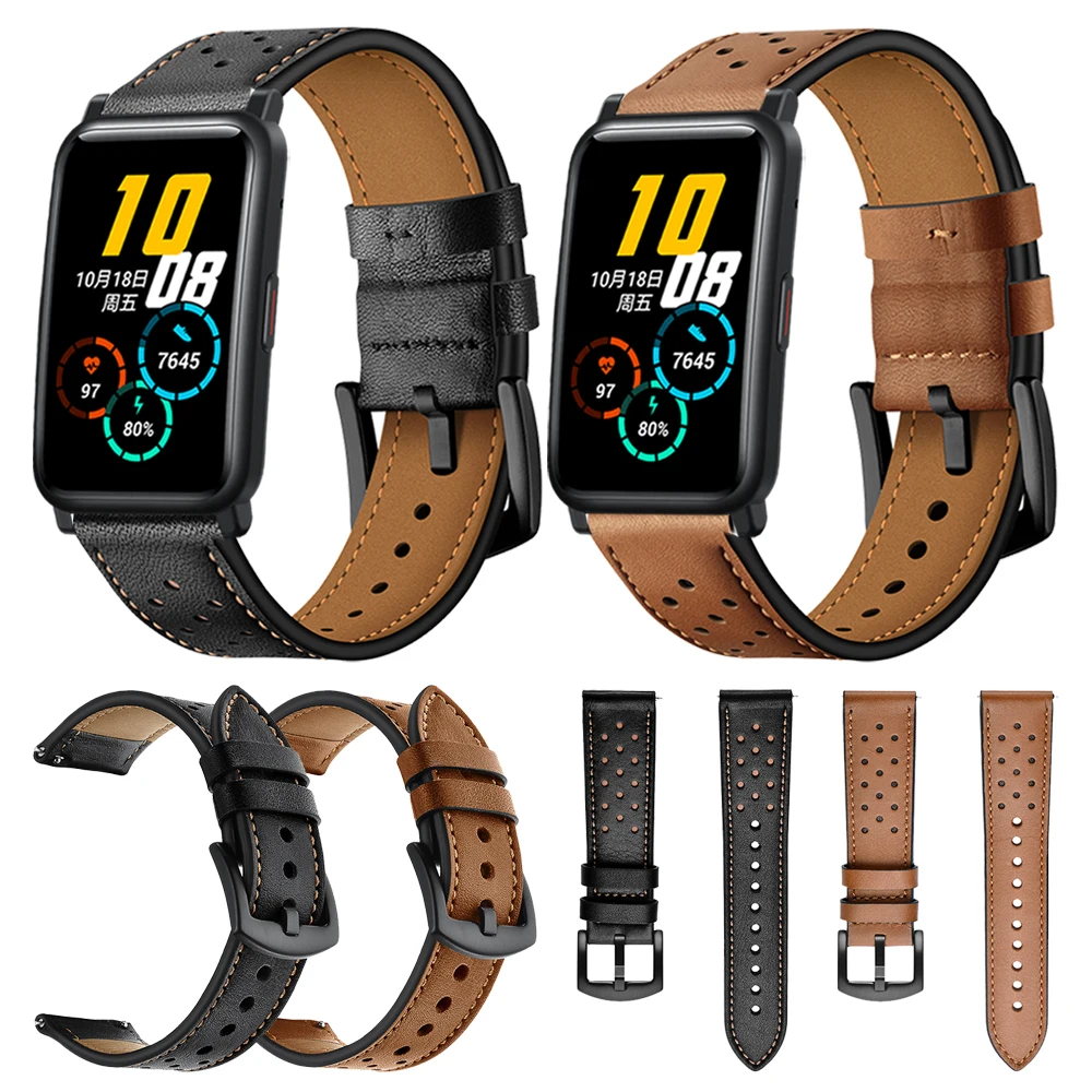 Brown / Black Genuine Leather Strap For Huawei Honor Watch ES Band Bracelet Watchband for Honor es Replacement Accessories