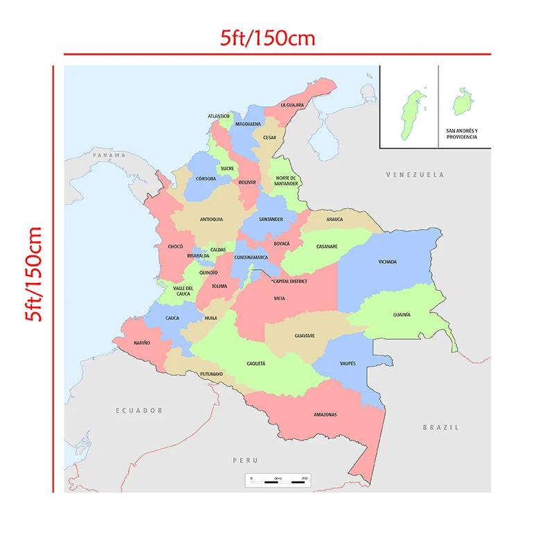 150 * 150 cm W Hiszpanii Mapa Kolumbii Włóknina Płótno Malarstwo Wall Art Plakat Pokój dzienny Dekoracja domu Dzieci Materiały do nauki