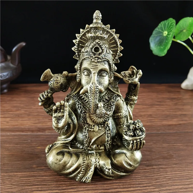 Bronze Color Ganesha Statue Sculpture Big Resin Ornaments Hindu Elephant God Buddha Statues Figurine Home Decoration Lucky Gifts