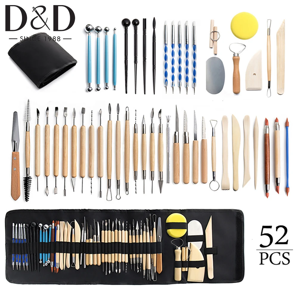 

52Pcs Clay Tool Set Pottery Clay Sculpting Tools Ceramic Carving Tools Set with Carrying Bag for Beginners Pottery Tools Kit