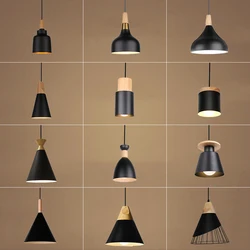 Nowoczesny wisiorek Led oprawa oświetleniowa drewno żelaza jadalnia kawiarnia restauracja nordycka czerń żyrandol do wnętrz lampa wisząca Home Decor