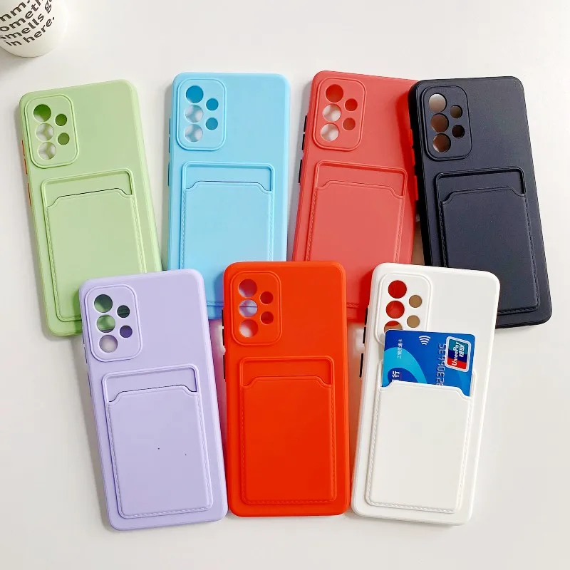 Liquid Silicone Case for Samsung Galaxy S20 FE S21 Plus Note 20 Ultra A71 A72 A52 A42 A32 Fashion Card Slot Soft Phone Cover