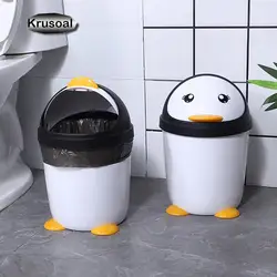 Penguin Trash Can Household Bathroom Toilet Bedroom Living Room Garbage Bin Kitchen Plastic Dustbins Sundries Barrel Waste Box