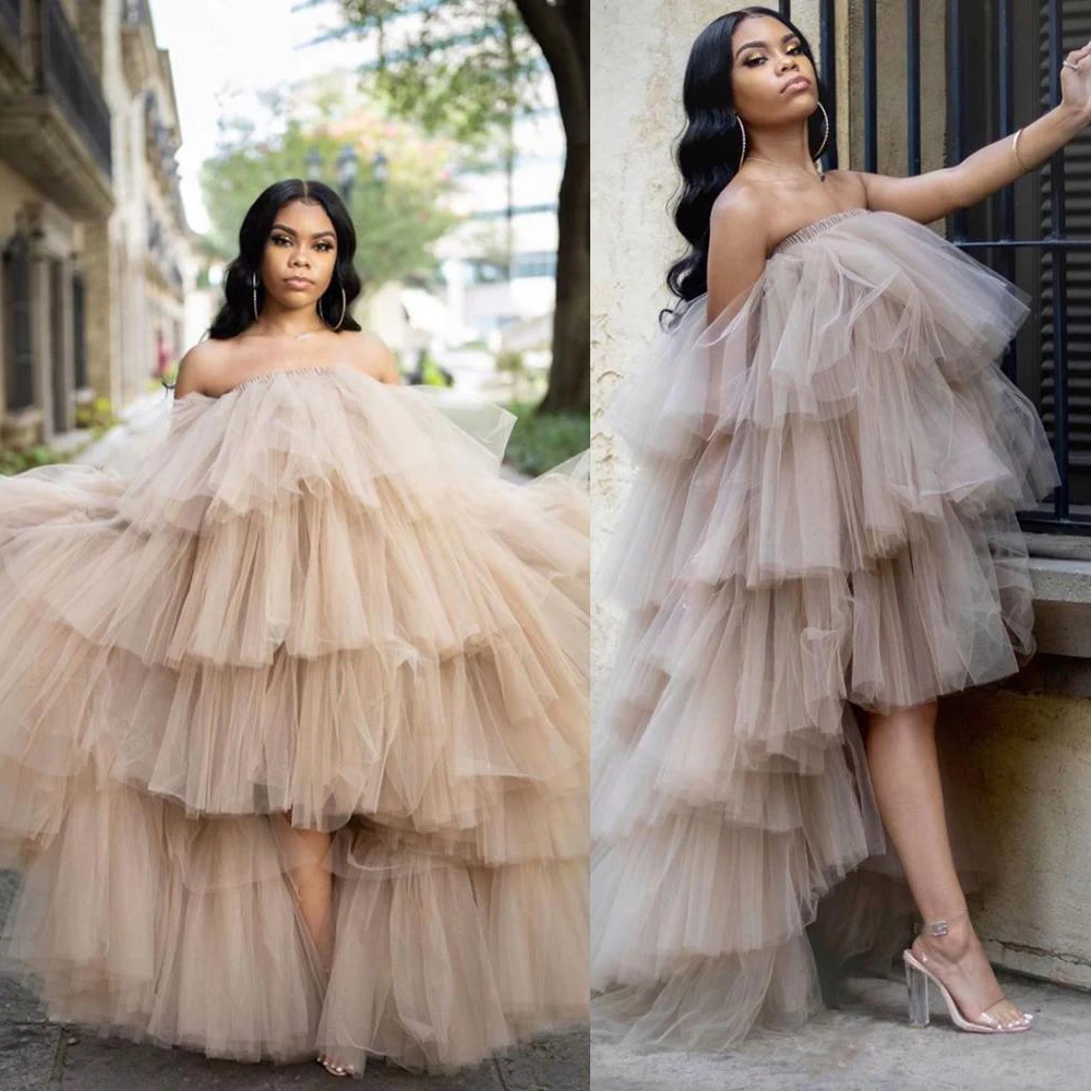 High Street Tulle Dresses Women Illusion Tiered Sexy Custom Made Dress Off Shoulder Women Clothing Vestidos