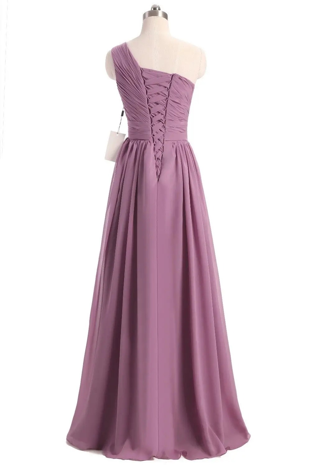 A Line Chiffon Pleat Elegant One Shoulder Bridesmaid Dresses Wedding Party Formal Evening Prom Floor Length Lace Up Back