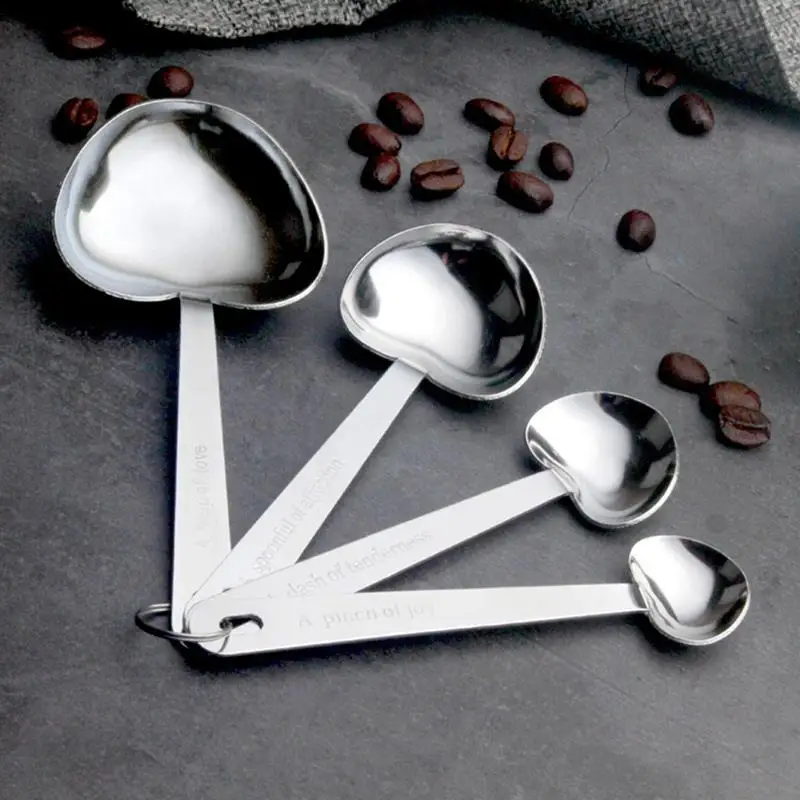 Kapmore Measuring Spoon Set Stainless Steel 4Pcs Heart Shape Measure Scoop Measure Teaspoon Kitchen Measuring Accessories