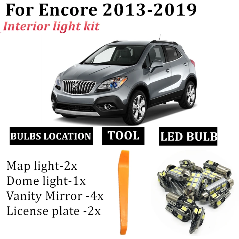 

9x Canbus LED Lamp Car Bulbs Interior Package Kit For Buick Encore 2013 2014 2015 2016 2017 2018 2019 Map Dome Trunk Plate Light