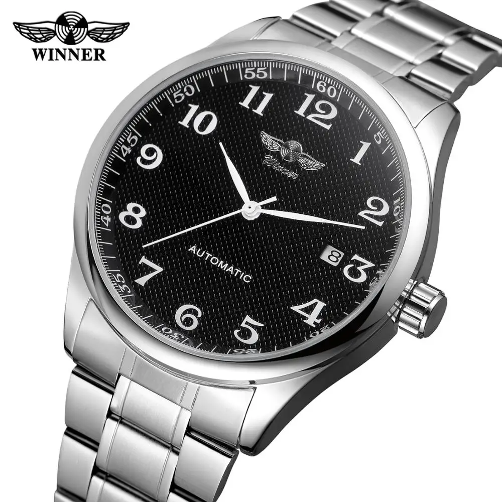 T-WINNER Fashion simple  Men\'s and Women\'s Watch Stainless Steel Strap Black Dial Automatic Mechanical Watch