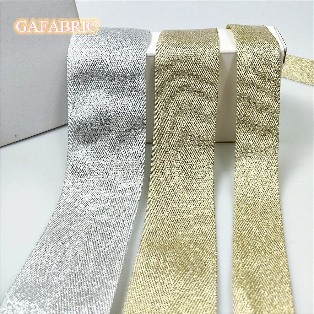 3 Yards Gold Silver Herringbone Pattern Ribbons Polyester Tape Party Decoration Apparel Sewing & Fabric Golden Satin Riband