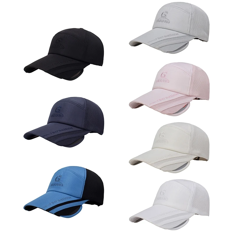 Baseball Cap Tennis Golf Cap Wide Retractable Brim Breathable Mesh Outdoor Fishing Camping Travel Beach Sun Hat Hip Hop Cap