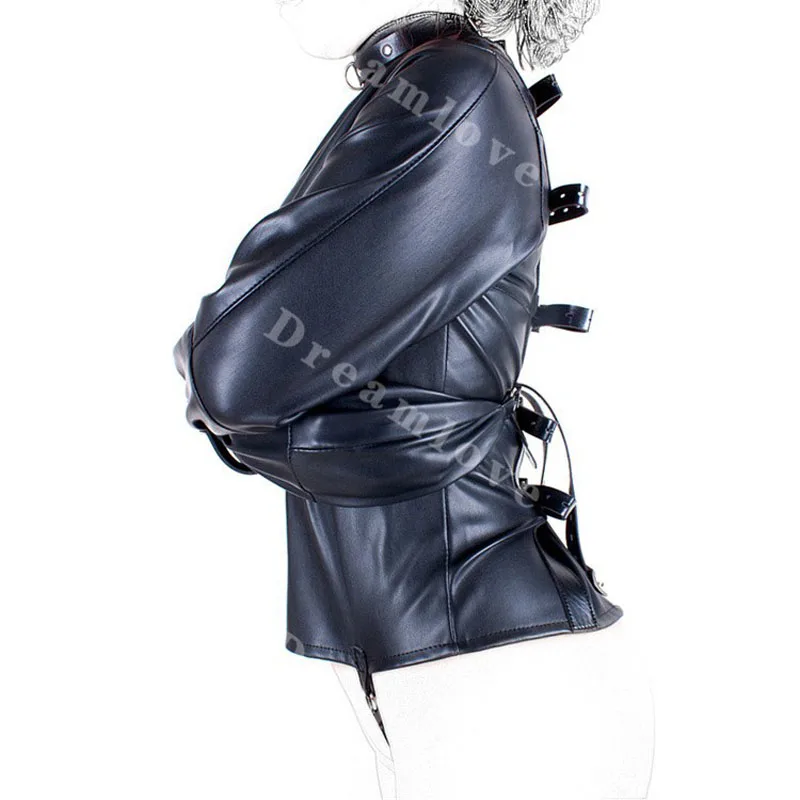 Unisex Soft Faux Leather Max Security Straitjacket with Crotch Strap Straight Jacket Adult Slave Bondage Gear