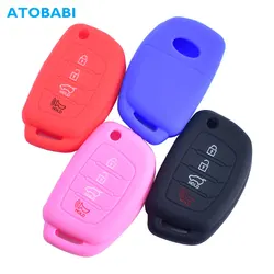 Silicone Car Key Case 4 Buttons Folding Remote Control Fobs Protector Cover Skin For Hyundai Santa Fe Sonata XL IX35 IX45 Tucson