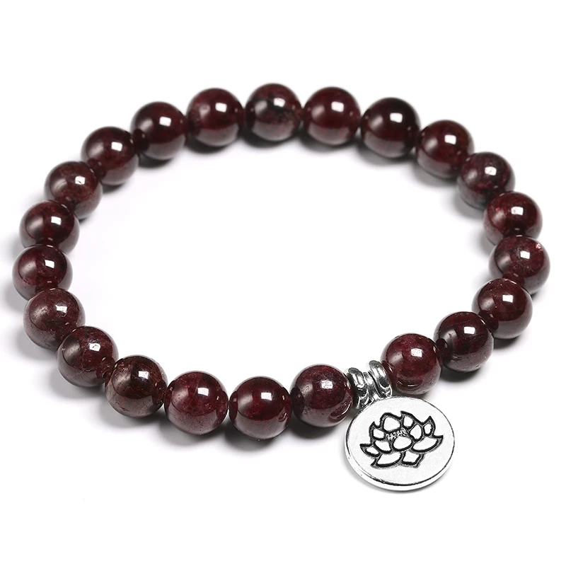 Natural Garnet Stone Wine Red 8mm Beaded Bracelet Men Jewelry Women Bracelets Lucky Energy Jewelry Tree Charm Yoga Gift