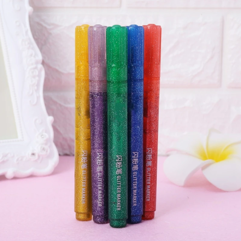 5 ピース/セットマジックグリッターマーカーペンを描画するための高輝度色マーカー水性塗料ペン絵画文房具