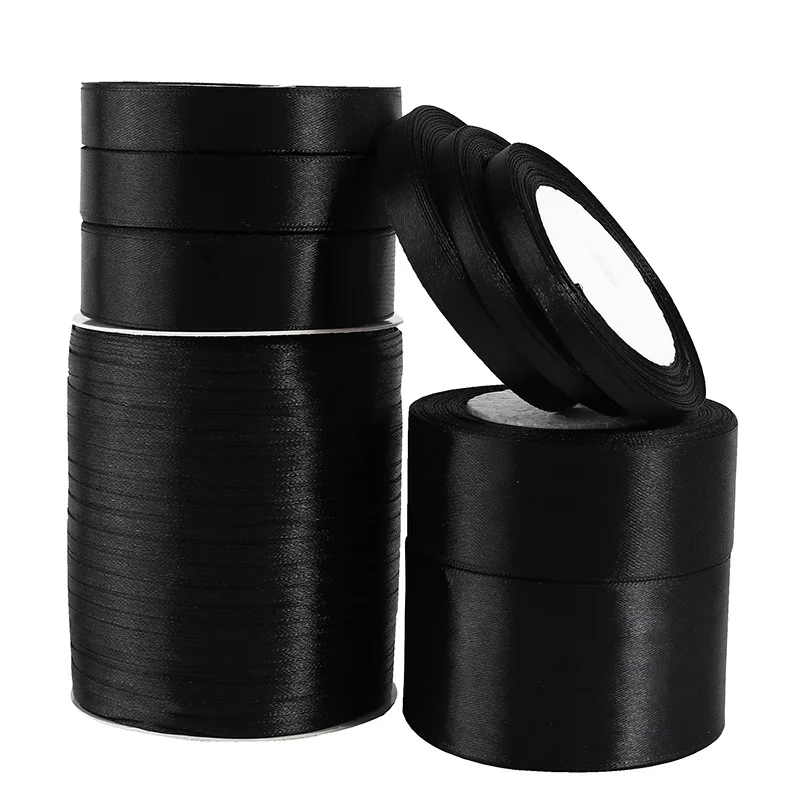 1 Stück 22 Meter/Rolle (6mm-50mm) Schwarzes Polyester-Satinband Schleifenband für Bastelarbeiten Hochzeit Weihnachten Party Handarbeit DIY Dekoration – Detail 3