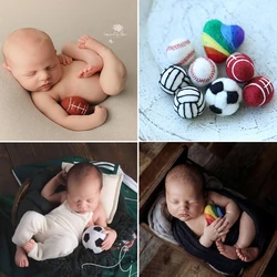 Accesorios de fotografía para recién nacido, accesorios de fútbol de lana de fieltro, aguja para foto de peluche, deporte, sesión de fotos de bebé, corazón de arcoíris, nuevo