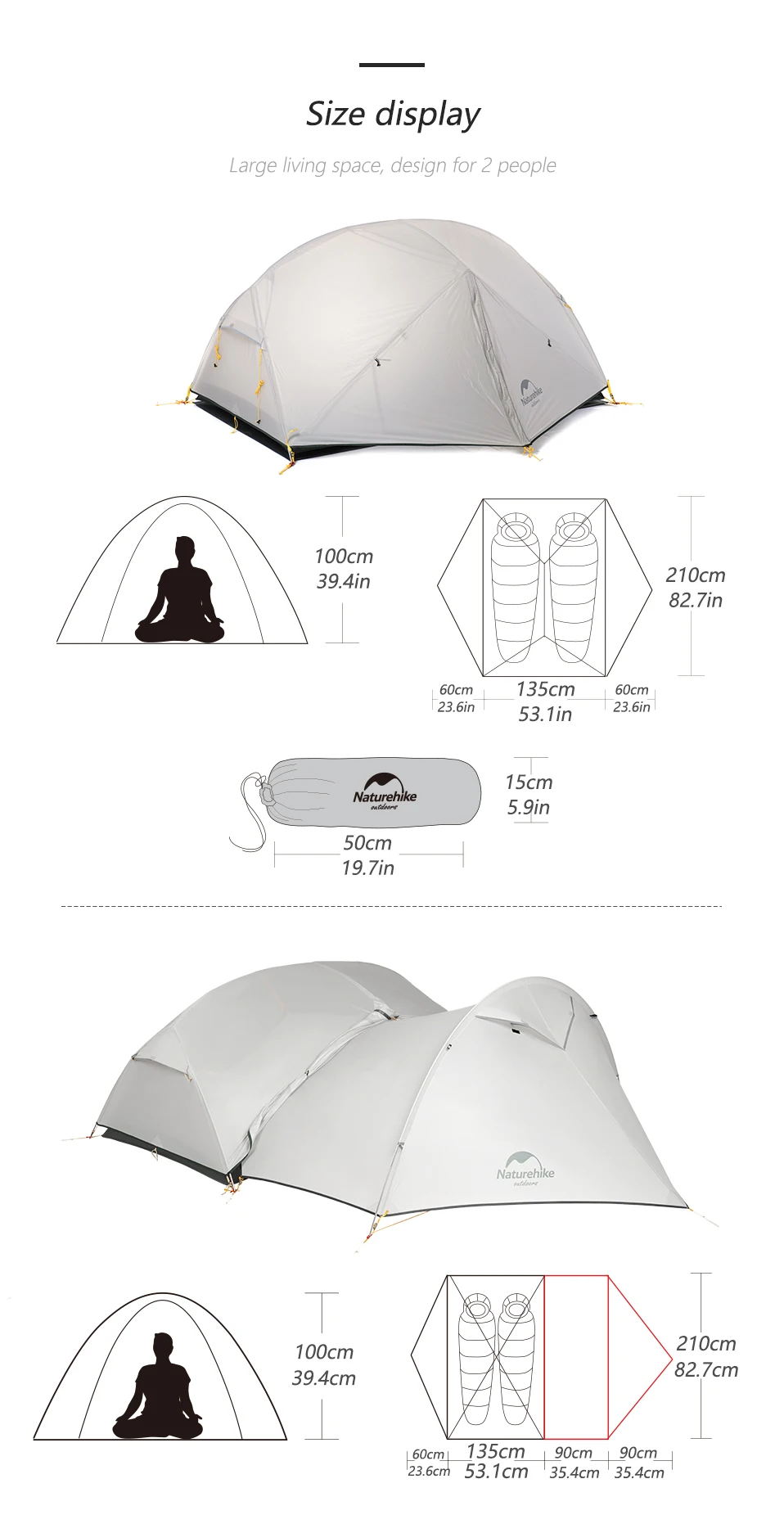 Naturehike Mongar 2-Personen-Zelt, 20D-Nylon, ultraleicht, wasserdicht, Rucksackzelt, Outdoor, Wandern, Radfahren, Reisen, Campingzelt – Detail 5