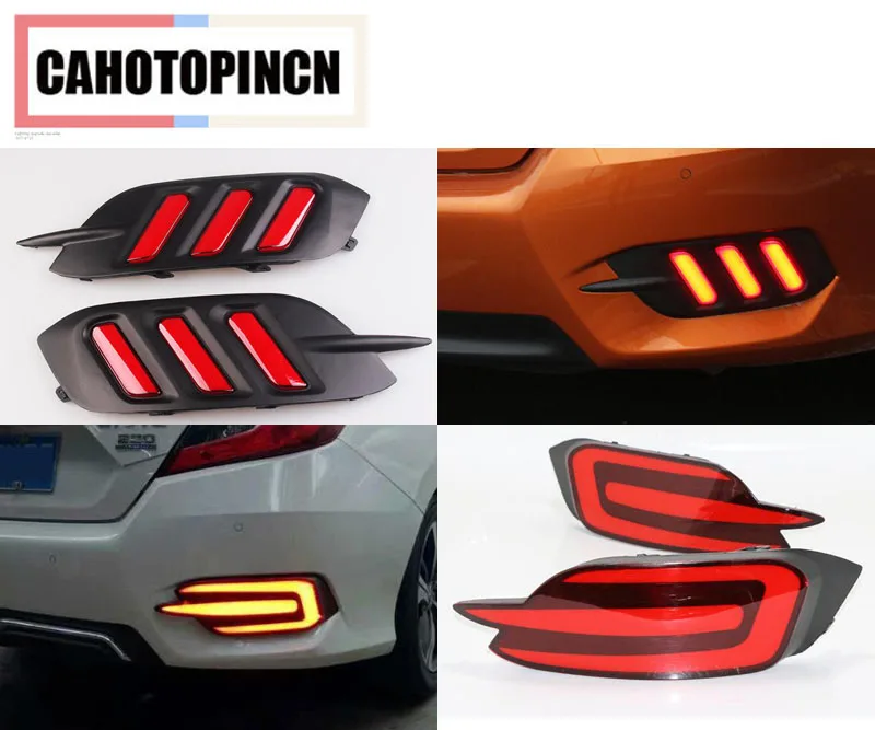 

2PCS For Honda Civic 2016 2017 car-styling Multi-function LED 12V tail light Brake warning Lamp Rear Fog Lamp Rear Bumper Light