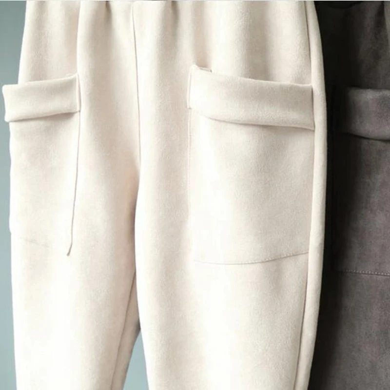 2022 pantaloni Harem da donna in pelle scamosciata primavera autunno tasche elastiche in vita pantaloni Casual pantaloni da donna pantaloni larghi a