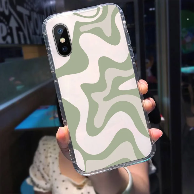 Liquid Swirl Abstract Pattern In Beige and Sage Green Shock Proof Phone Case for IPhone 13 11 12 Pro XS MAX 8 7 6 Plus X XR Case